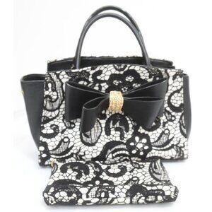 Betsey Johnson Lady Lace Satchel Purse Clutch Goth Rockabilly Coquette Bag